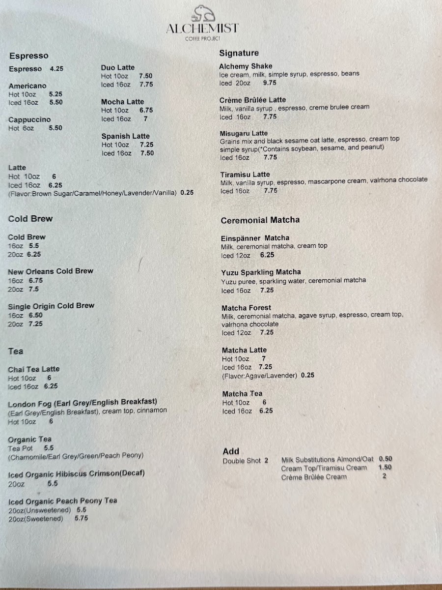 Alchemist Coffee Project Menu - Image 3